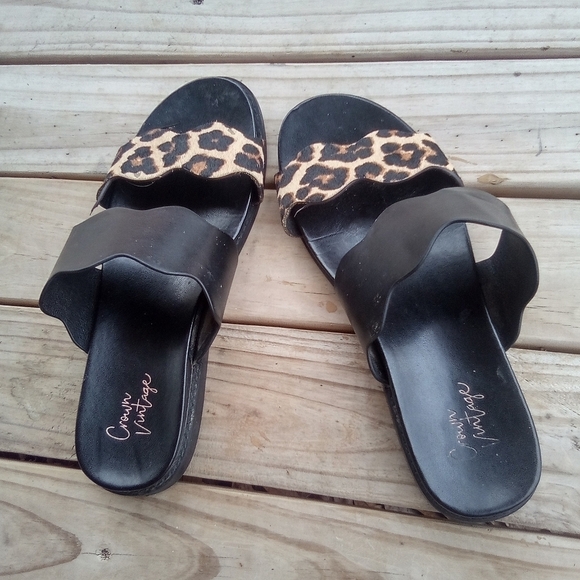Women's Crown Vintage Slip on Slides Niabi Cow Hair Leopard Print Size 8M 8 - Picture 2 of 7